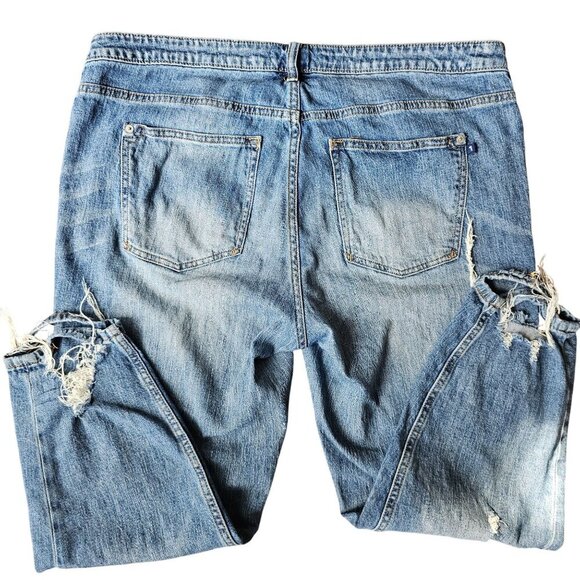 Pilcro Anthropologie Heritage Boyfriend Distressed Blue Crop Jeans Frayed Hem 16 - Picture 14 of 14